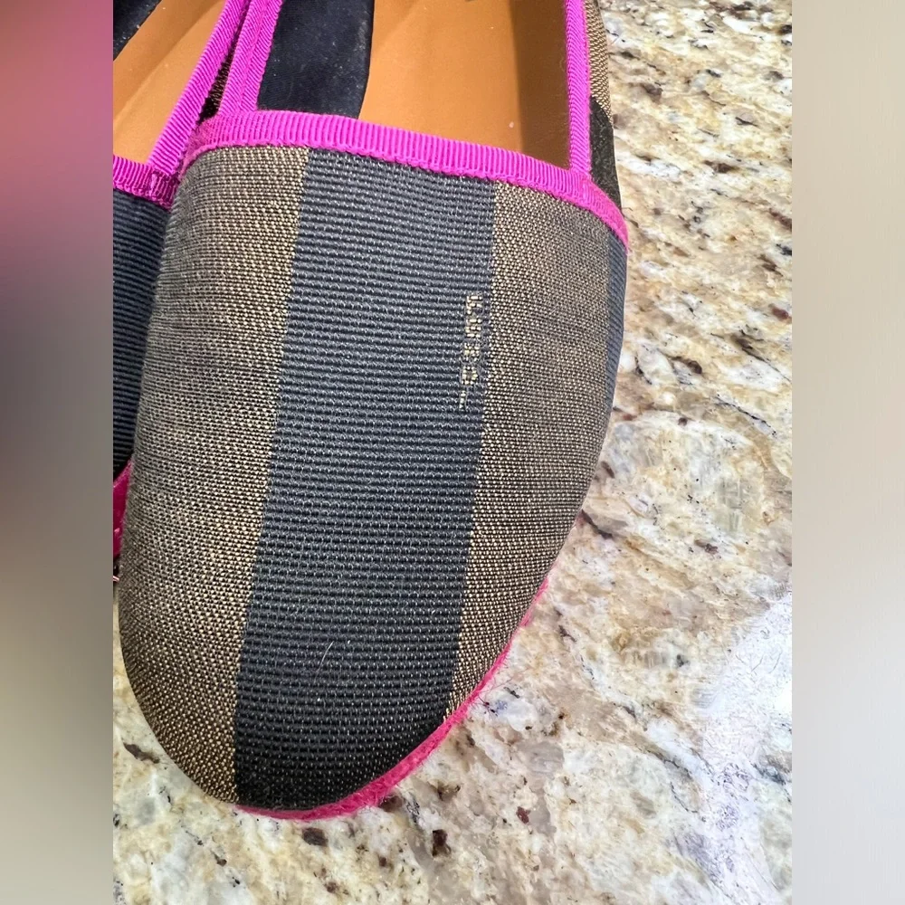 Fendi Pequin Striped Canvas Espadrille Flat, Pink Black Brown 39